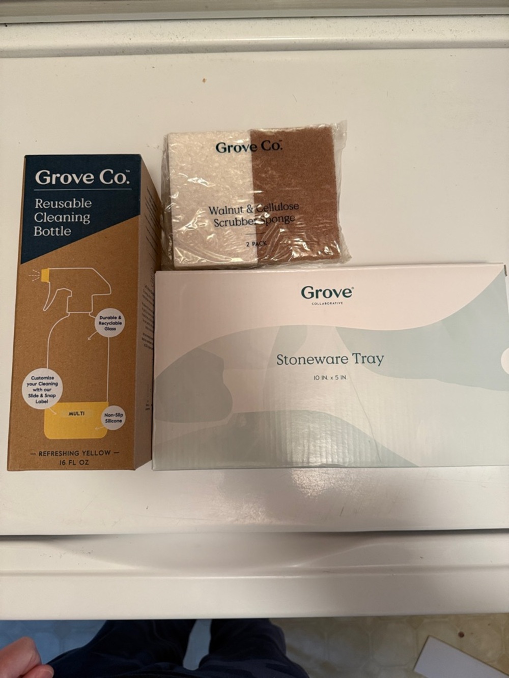 Grove Co. Stoneware Tray and Reusable Cleaning Bottle Set - White and Yellow